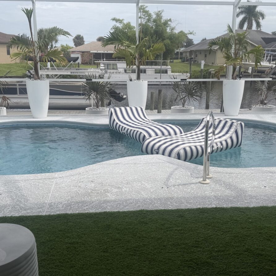 Covered outdoor seating by the water
