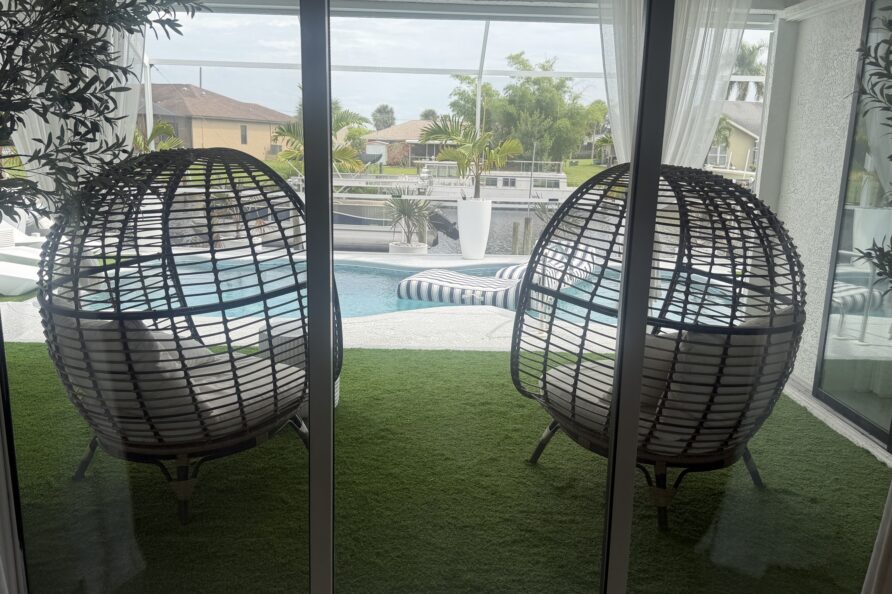 Canal and palm views from the pool deck