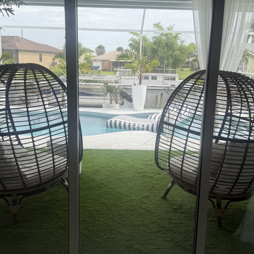 Canal and palm views from the pool deck